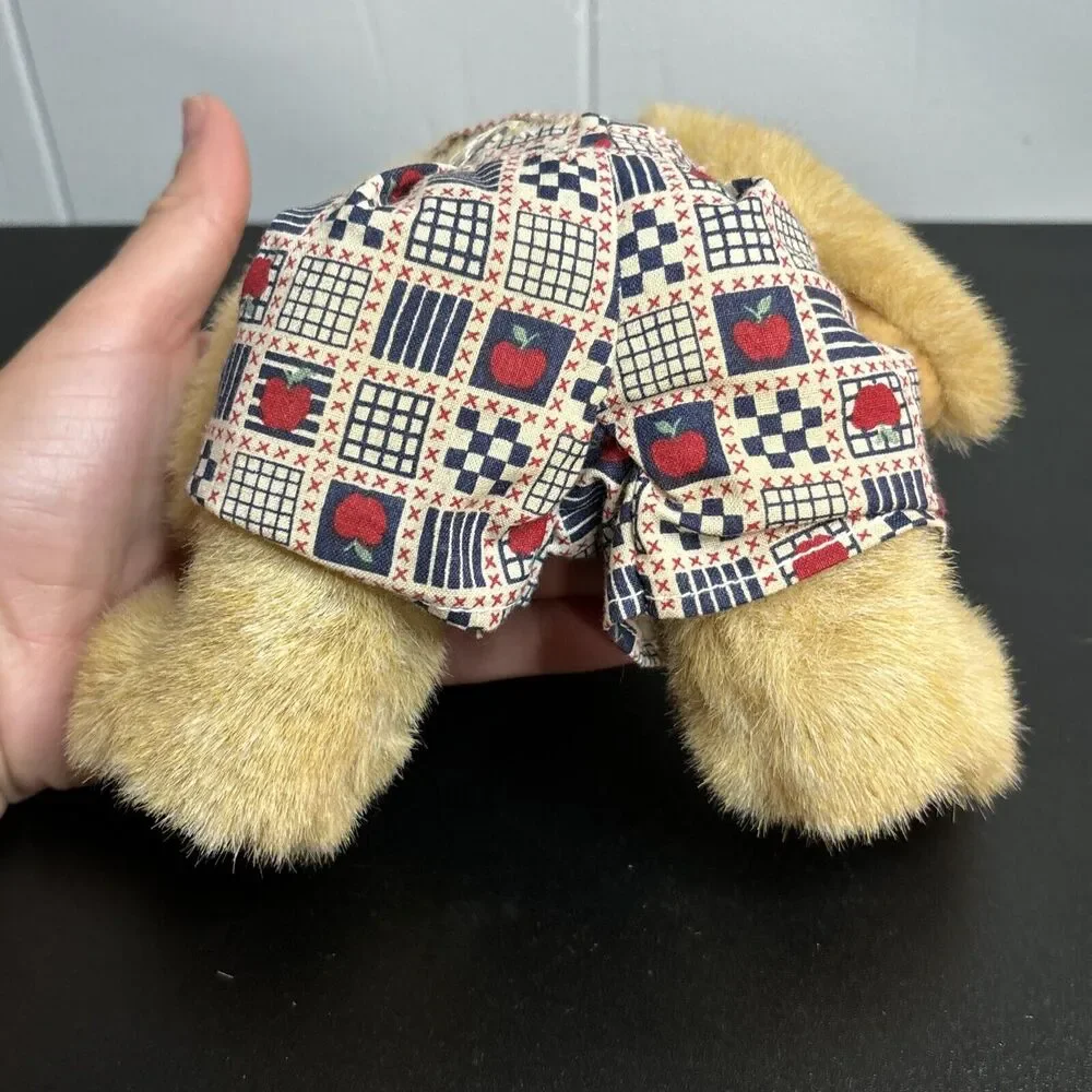 GREAT AMERICAN FUN CORP JOINTED ARMS TEDDY BEAR PLUSH VINTAGE APPLE OVERALLS